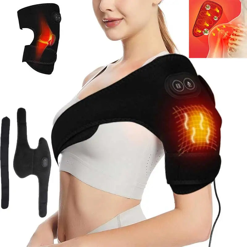 VitalEase Heated Shoulder Massager Brace - ergonomic fit demonstration on shoulder